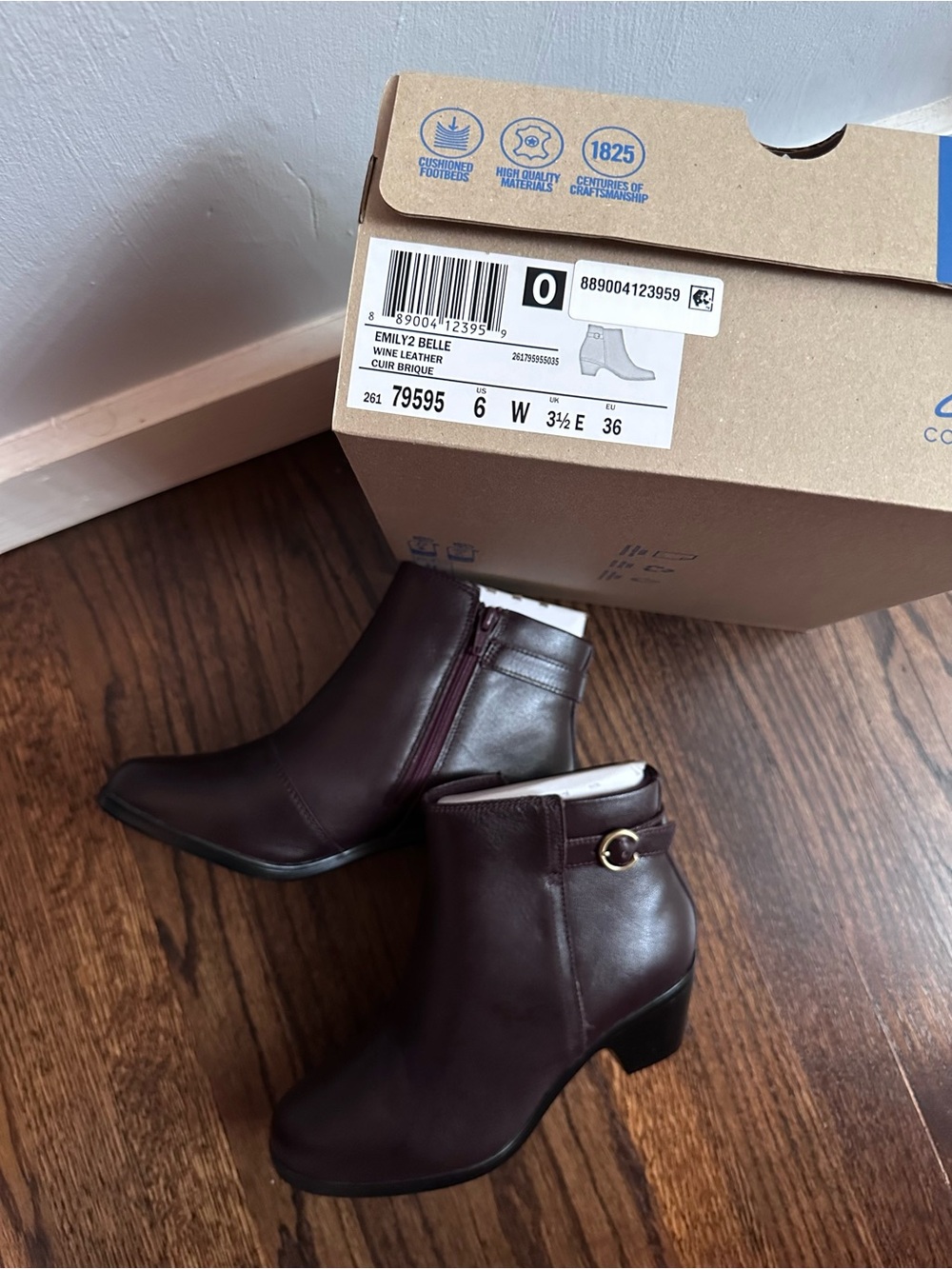 Clarks Emily2 Belle Burgundy Ankle Booties, 6 Wide - Picture 2 of 16